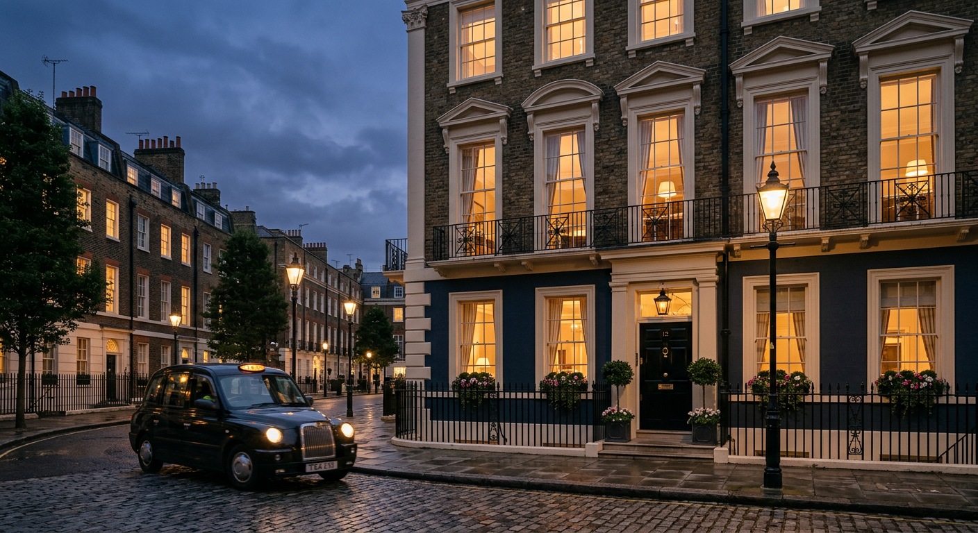 Evening view of a Mayfair private members' club, London